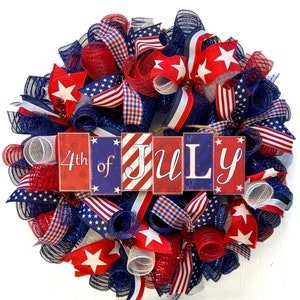 Red White Blue Wreath, 4th of July Wreath, Independence Day Decor, Memorial Day, Patriotic Wreath, Flag Wreath, Summer wreath for Front Door