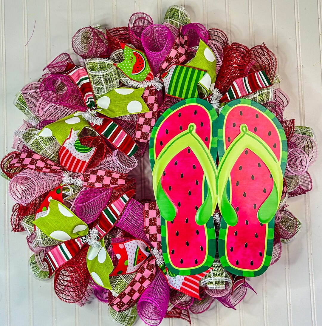 Flip Flop Summer Wreath: Burlap & Polka Dot Door Decor - Etsy