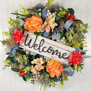 Farmhouse floral wreath, country wreath, everyday wreath, welcome wreath, country wreath, year round, front door