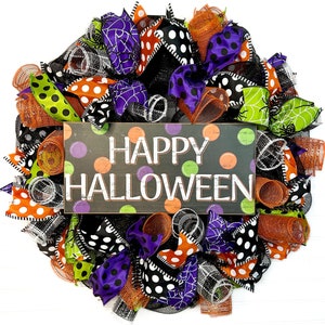 Halloween Wreath-Halloween door wreath-Halloween door decor-Halloween decor-Halloween wreath for front door-Halloween mesh wreath-Halloween