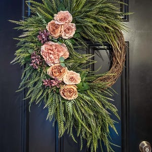 Spring Everyday Wreath, Farmhouse Wreath, Everyday Wreath, Front Door Wreath, Large Wreath, Greenery Wreath, Hydrangea Wreath