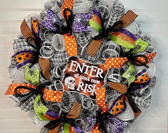 Happy Halloween Wreath, Halloween wreath, fall front door wreath, cute Halloween wreath, skeleton wreath, Halloween wreaths for front door