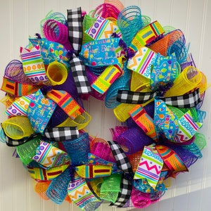 Birthday wreath for front door, birthday door decoration, birthday wreaths, happy birthday decorations, colorful birthday wreath
