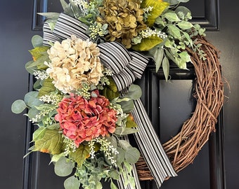 Hydrangea Grapevine Wreath: Personalized Monogram Door Decor