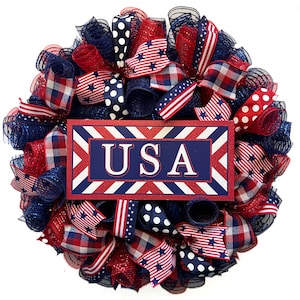 Patriotic Wreath: Red White & Blue Deco Mesh, USA Decor