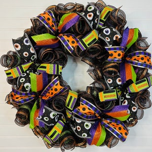 Halloween Wreath-Halloween door wreath-Halloween door decor-Halloween decor-Halloween wreath for front door-Halloween mesh wreath-Halloween