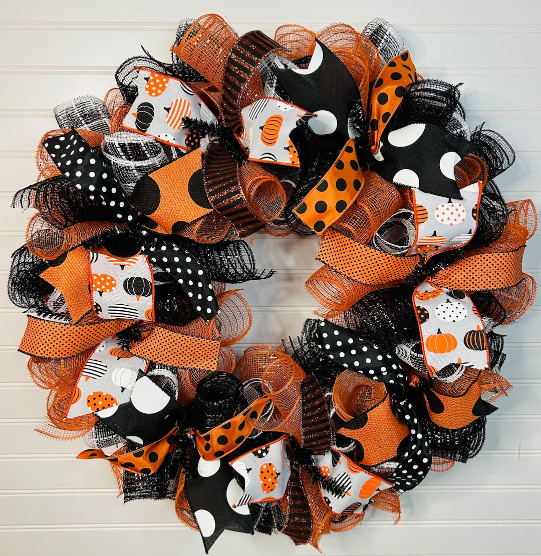 Michaels 22-inch Orange and Black Mesh Halloween Wreath
