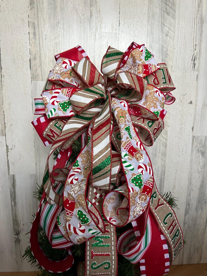 Gingerbread Christmas Bow, Gingerbread Lantern Topper or Wreath Bow ...
