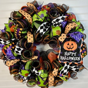 Halloween Wreath-Halloween door wreath-Halloween door decor-Halloween decor-Halloween wreath for front door-Halloween mesh wreath-Halloween
