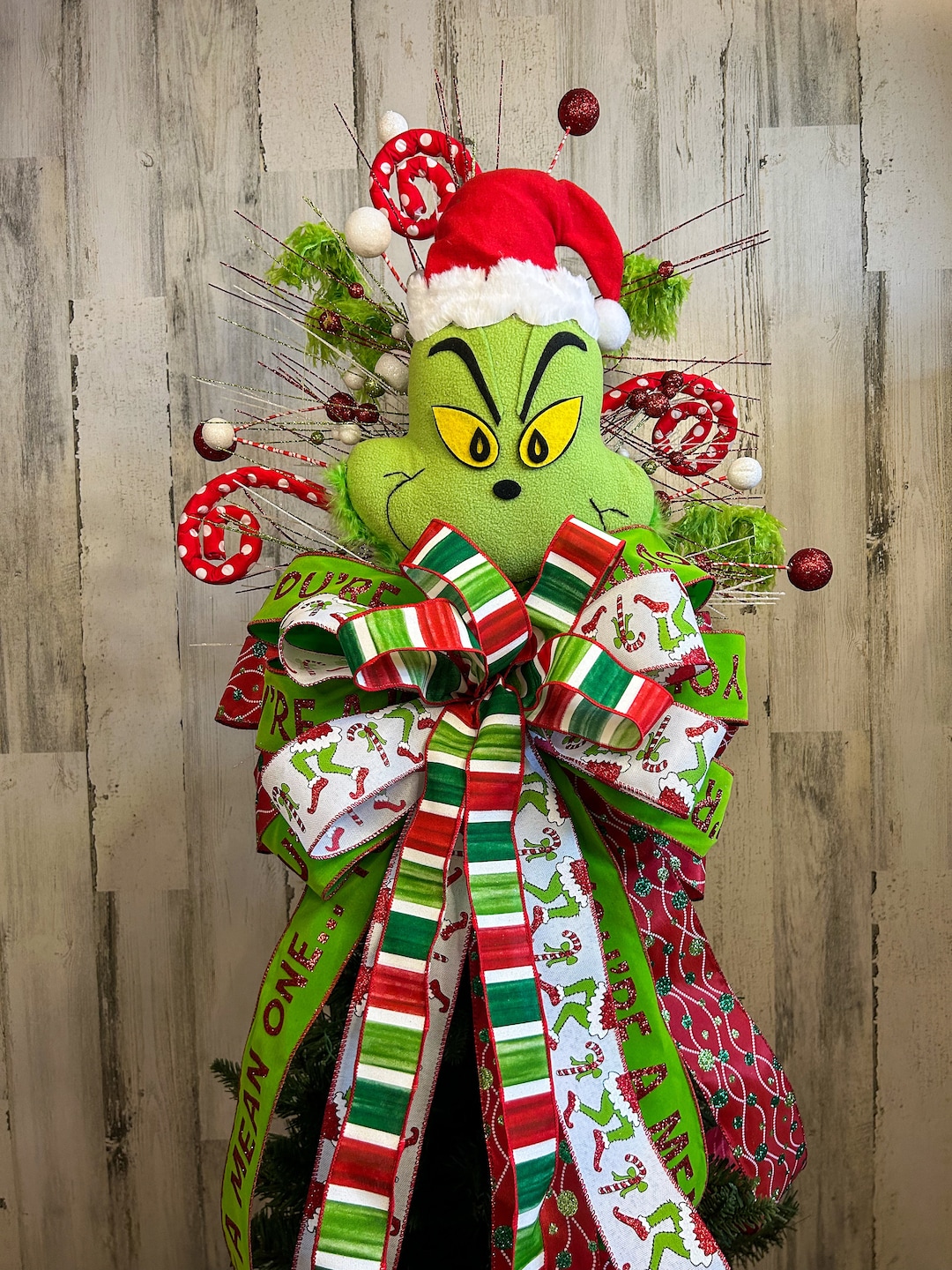 Grinch Inspired Tree Topper Green Monster Tree Topper Etsy UK