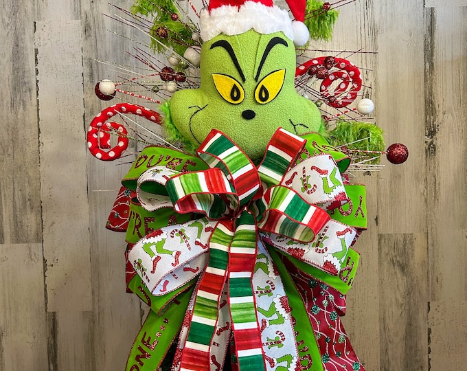 Grinch Inspired Tree Topper, Green Monster Tree Topper, Christmas Tree Topper, Deluxe Grinch