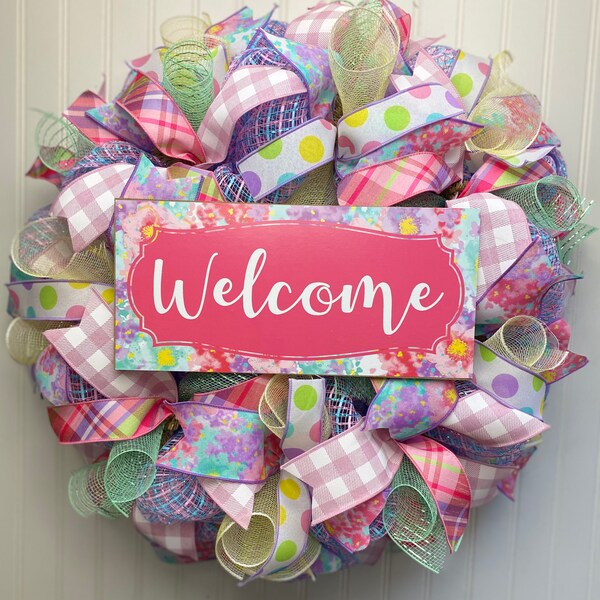 Summer spring welcome door wreath - spring wreath - summer wreath - Mother’s Day gift - spring wreaths for front door - spring decor - door