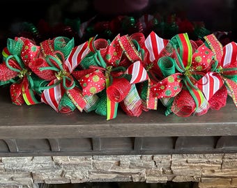 Red and Green Christmas Garland: Holiday Mantle Decor, Staircase garland, garland for mantel, Christmas garland, whimsical Christmas garland