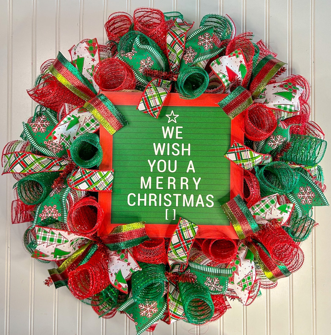Christmas Wreath - Holiday Wreath - Red and Green Christmas Decor -  Christmas Mesh Wreath for Front Door - Holiday Wreath for Front Door - Etsy, image size:1080x1093