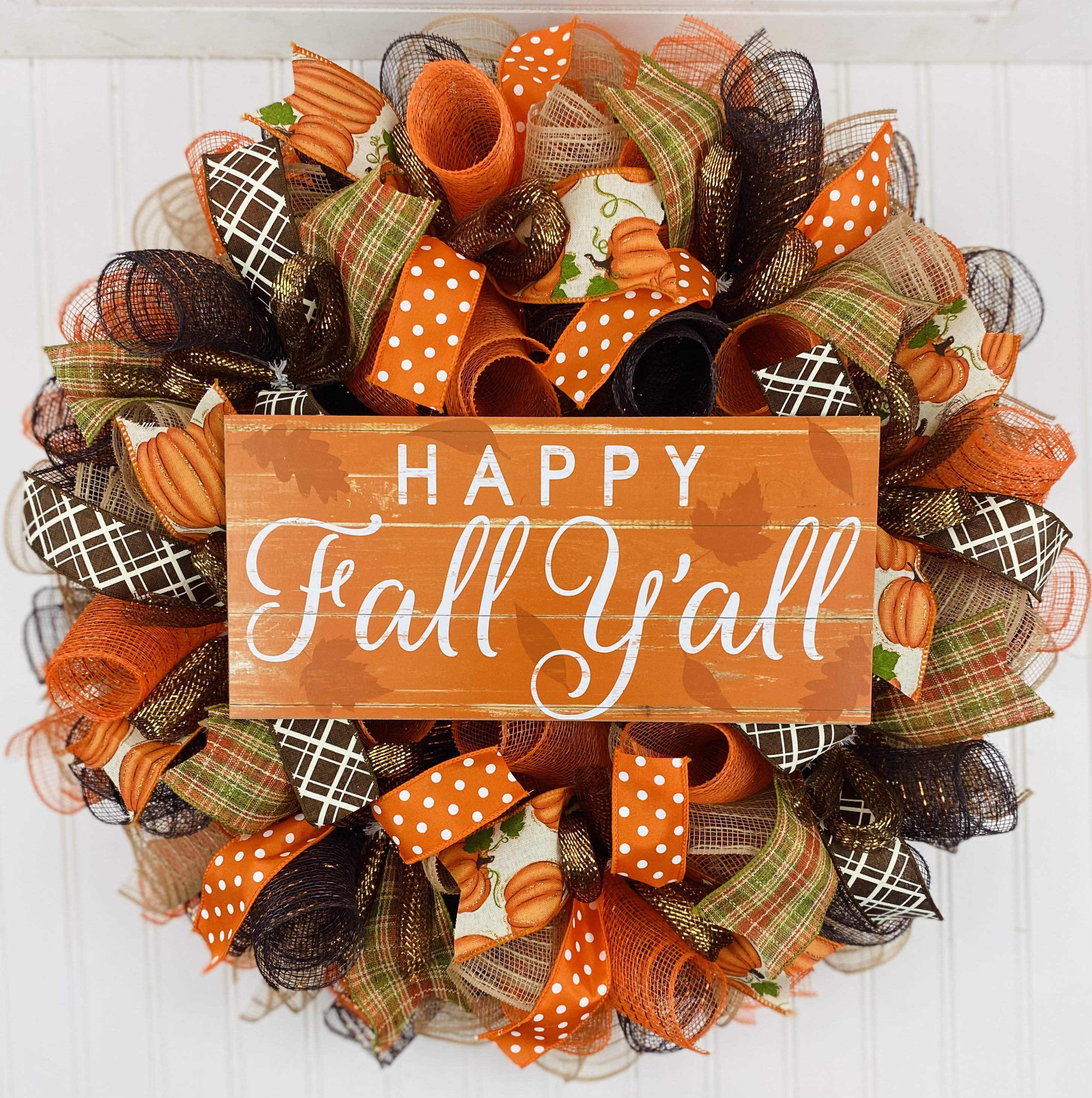 Fall Thanksgiving Deco Mesh Front Door Wreath - Orange Brown Burlap ...