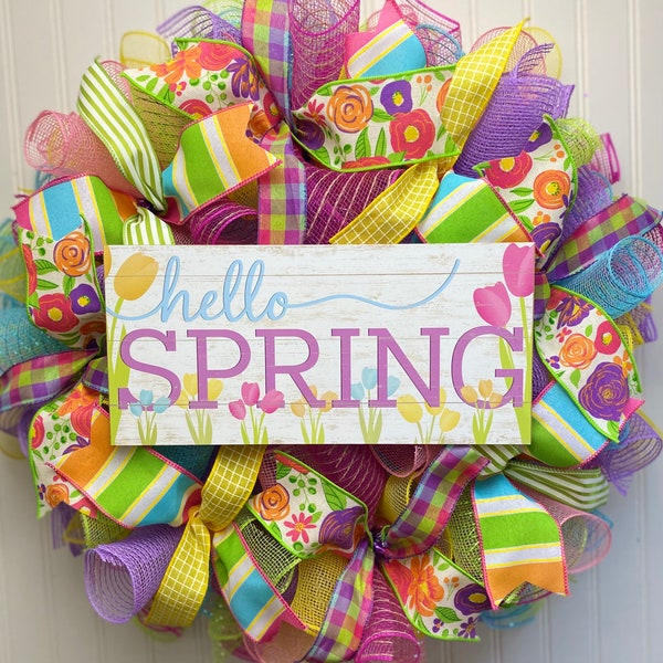 Hello Spring, spring wreath, Everyday Spring, Spring wreath for front door, Spring Decor, Easter wreath, Welcome Spring, Wreath