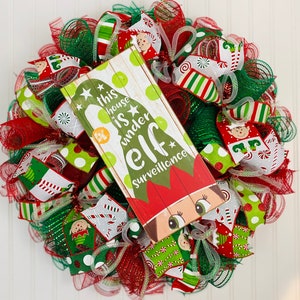 Christmas wreath, Christmas wreaths, elf wreath for Christmas, red and green Christmas wreath for front door, whimsical elfChristmas wreath