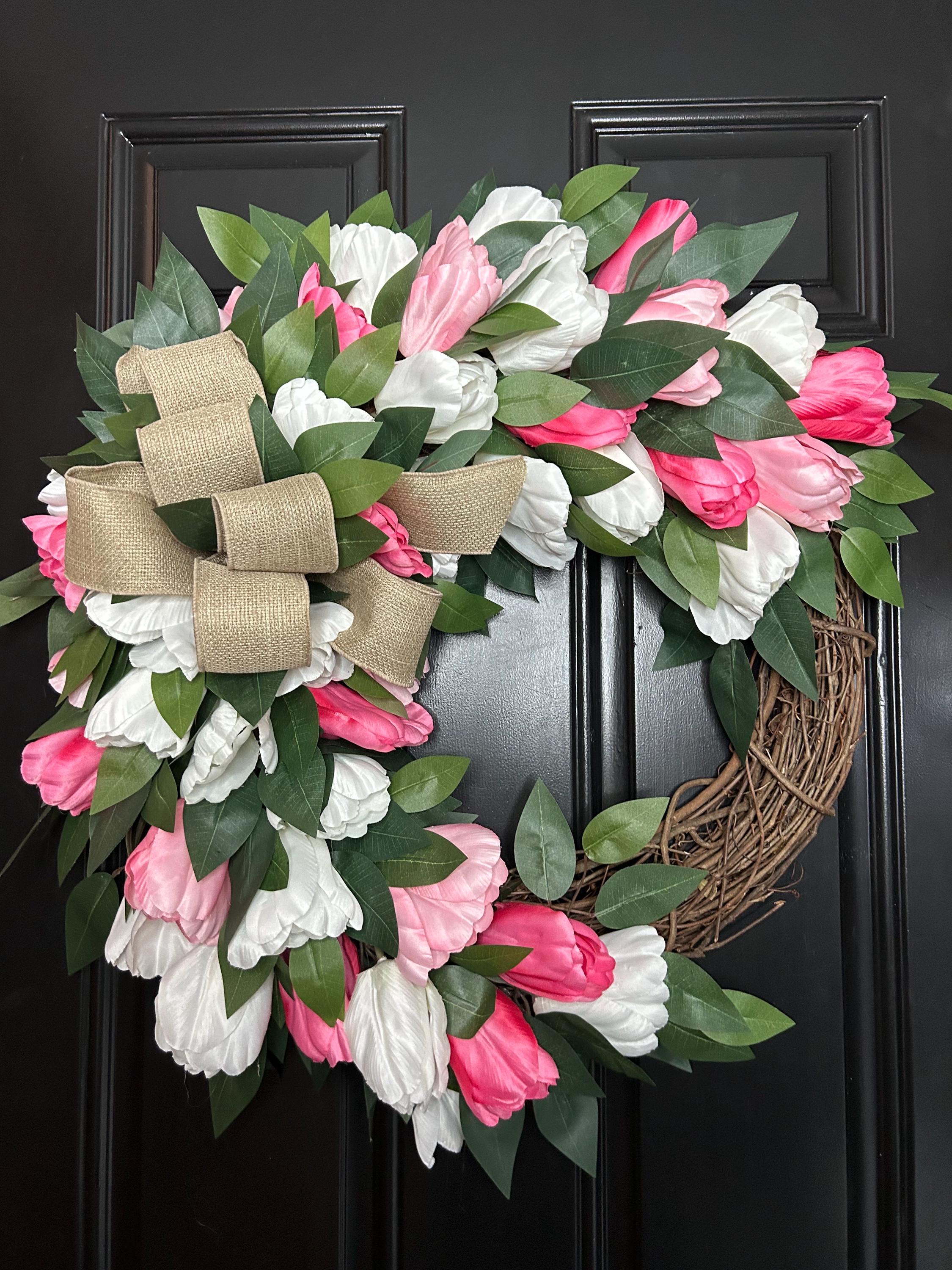 Pink Tulip Grapevine Wreath, Spring Summer Door Decor - Etsy