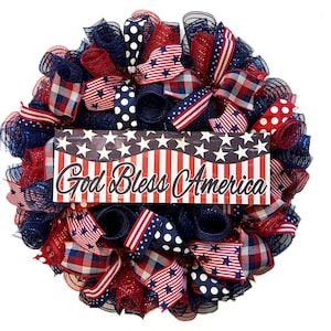 Red White Blue Wreath, 4th of July Wreath, Independence Day Decor, Memorial Day, Patriotic Wreath, Flag Wreath, Summer Front Door Wreath