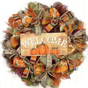 Pumpkin Welcome Wreath: Fall Harvest Front Door Decor