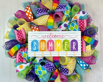 Summer wreath for front door, summer door wreath, Popsicle wreath, Popsicle decorations, everyday summer wreath for front door, summer decor