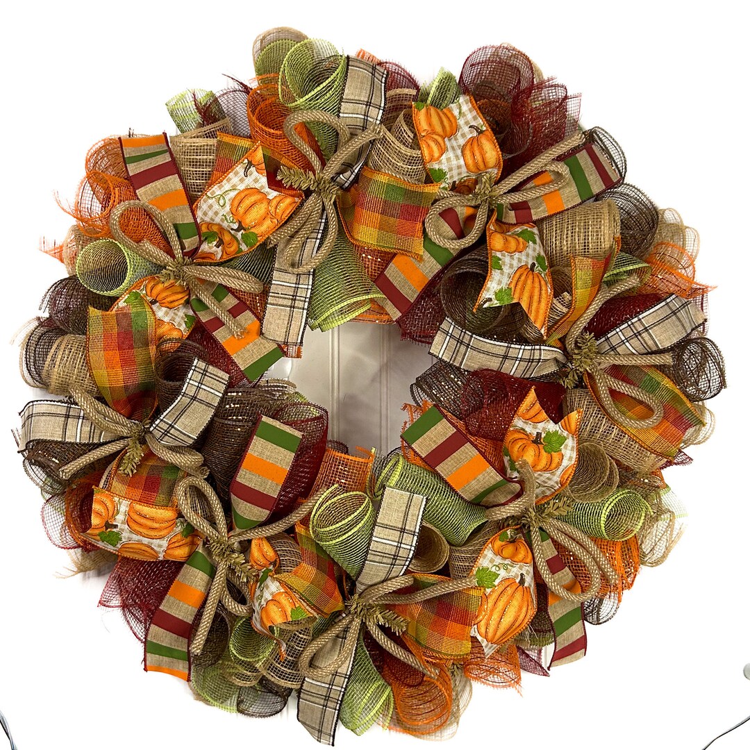Fall Thanksgiving Mesh Wreath – Burlap Autumn Door Decor - Etsy