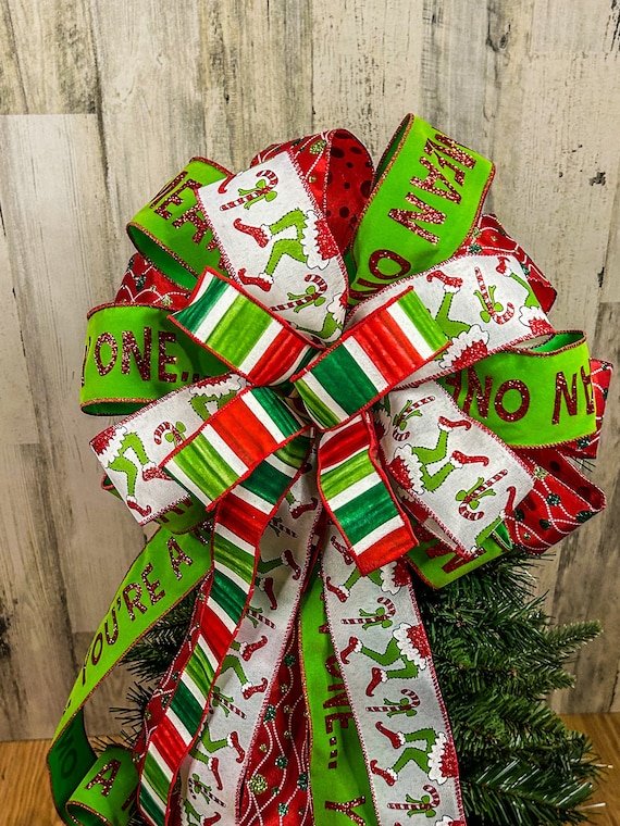 Grinch Bow/grinchmas Bow/christmas Grinch Tree Topper Bow/grinch Lantern Bow /grinch Wreath Bow/ Grinch Christmas Ribbon Bow/ Grinch Bow/bow 