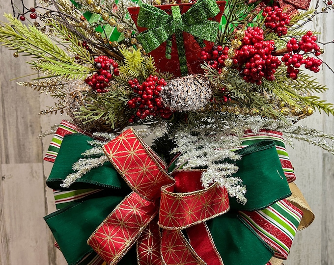 Red Green and Gold Christmas Tree Topper Red and Gold Tree Topper