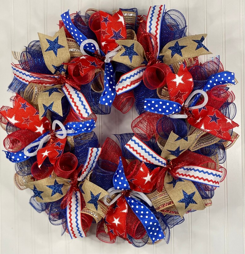 Patriotic Wreath Patriotic Wreaths Mesh Patriotic Wreath Etsy