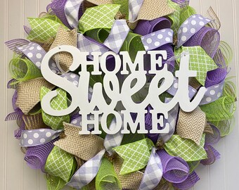 Spring wreath / Easter wreath/ Spring deco mesh wreath for door, spring front door wreath, spring wreaths, spring decor, home sweet home