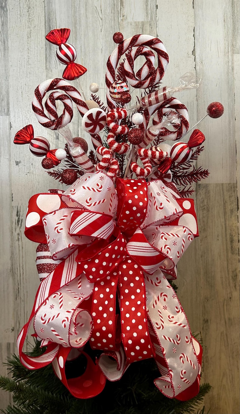 Peppermint Candy Christmas Tree Topper: Red & White Holiday Decor - Etsy