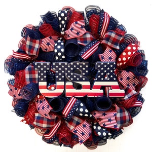 Red White Blue Wreath, 4th of July Wreath, Independence Day Decor, Memorial Day, Patriotic Wreath, Flag Wreath, Summer Front Door Wreath