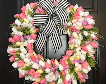 Tulip & Boxwood Spring Wreath: Farmhouse Front Door Decor