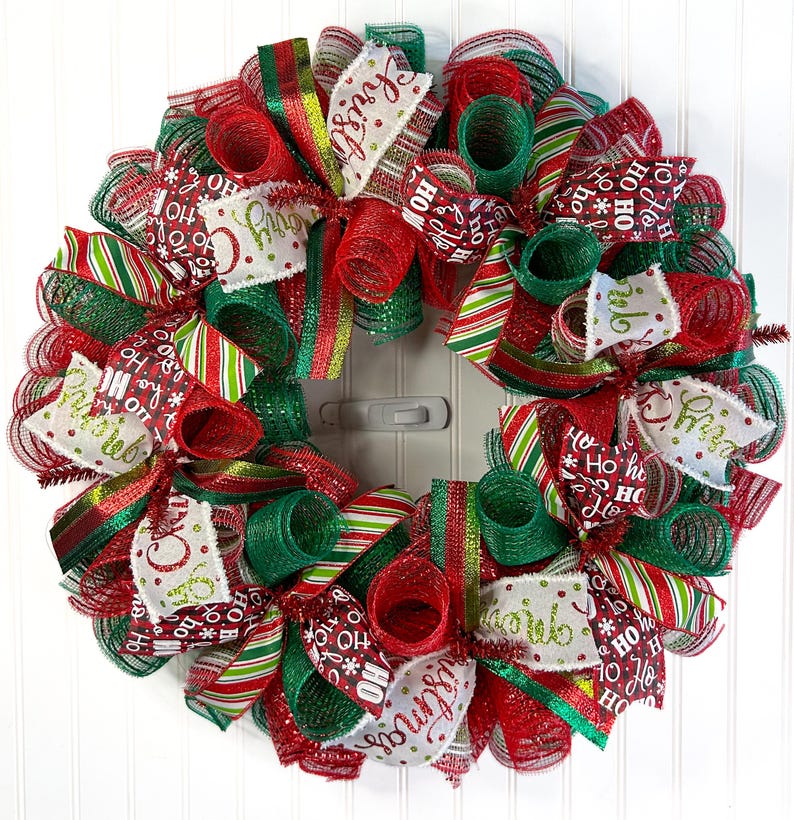 Whimsical Santa Christmas Wreath, Red and Green Deco Mesh - Etsy