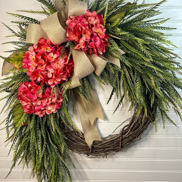 Year Round Wreath, Everyday Wreaths, Hydrangea Wreath, Front Door Wreaths, Farmhouse Decor, Gift, Unique, Home Decor, farmhouse wreaths