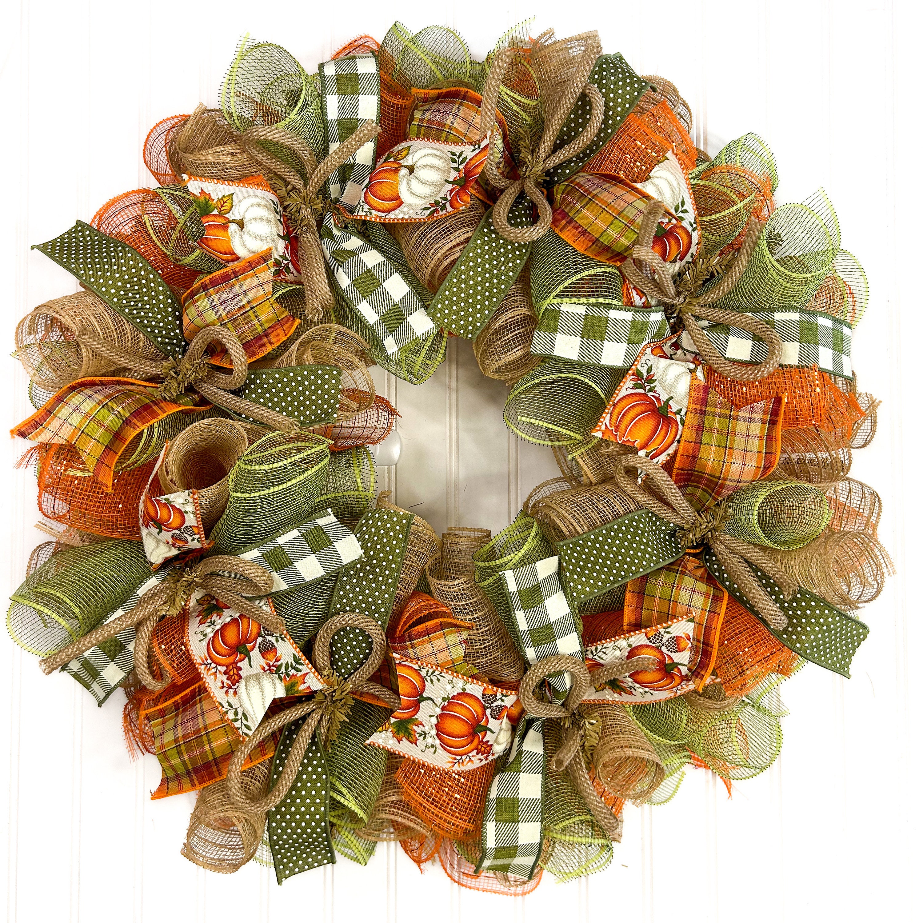 Fall Thanksgiving Mesh Front Door Wreath - Burlap Wreath for Fall ...