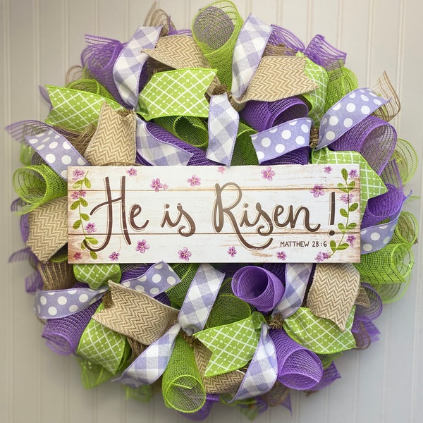 Easter wreath, he is risen wreath, spring wreath, religious Easter wreath, Easter decor, spring decor, Easter wreath for front door