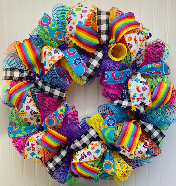 2-Pack Cinco De Mayo Wreath Bows | Multicolor Striped Burlap Mexican Fiesta Party Bows For Front Door & Decor