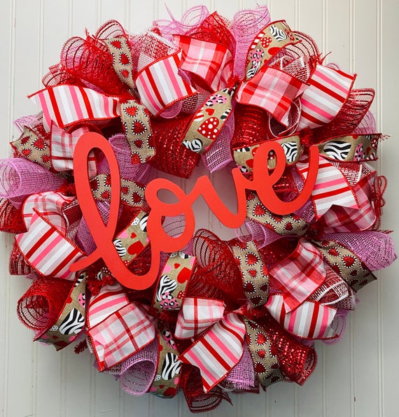 Valentine Wreath, Valentine Wreaths for Front Door, Valentines Wreath,  Heart Wreath, Red and Pink Valentines Day Wreath, Burlap Wreath 