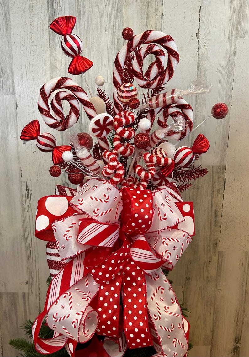 Peppermint Candy Christmas Tree Topper: Red & White Holiday Decor - Etsy