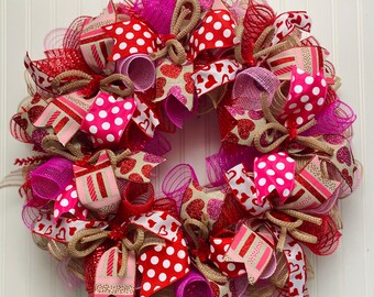 Valentine’s Day wreath, Valentine’s Day red and pink wreath for valentine day, valentines wreath for front door, heart wreath, live wreath