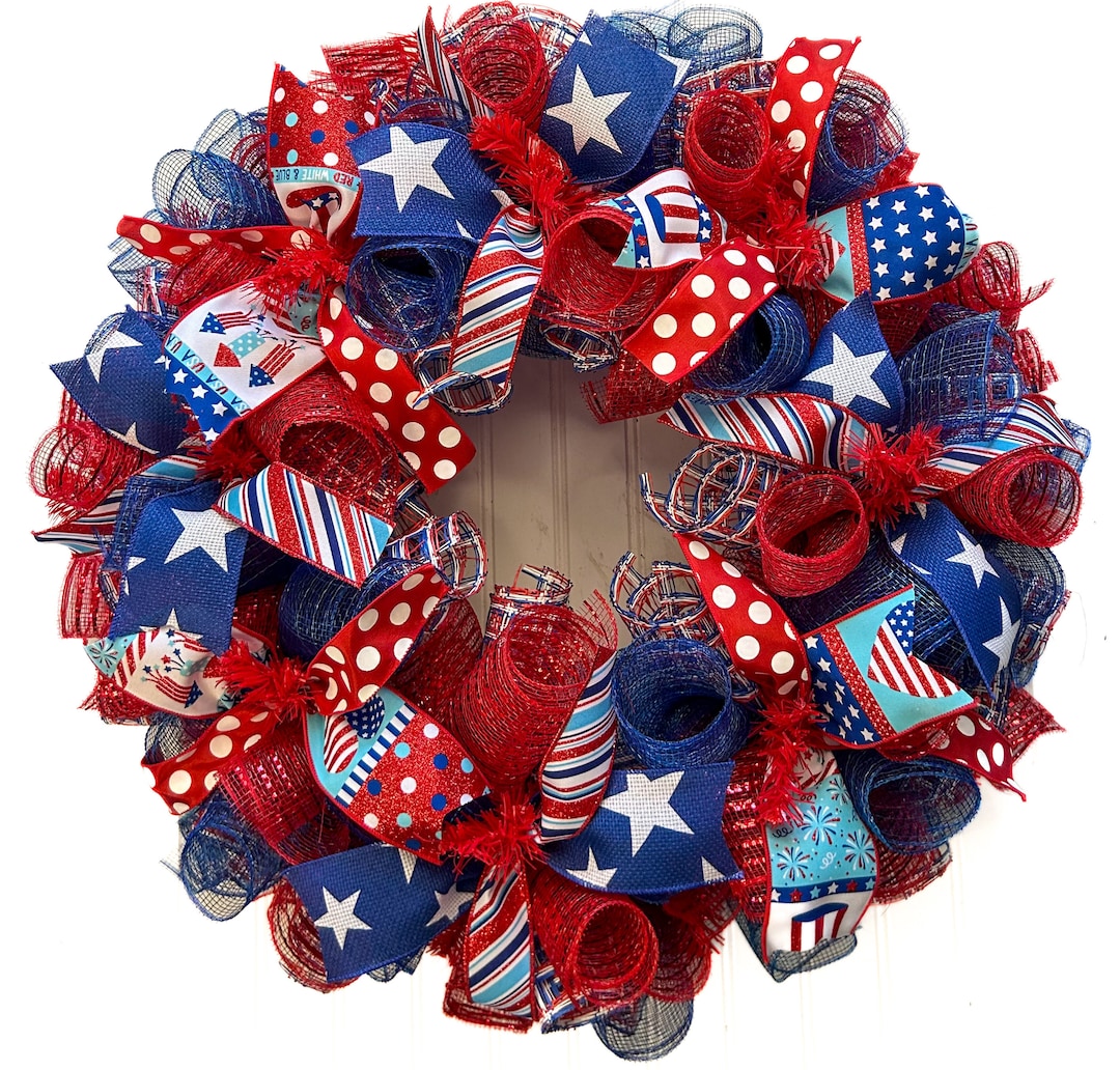 Patriotic Wreath, Red White Blue Deco Mesh, 4th of July Decor - Etsy