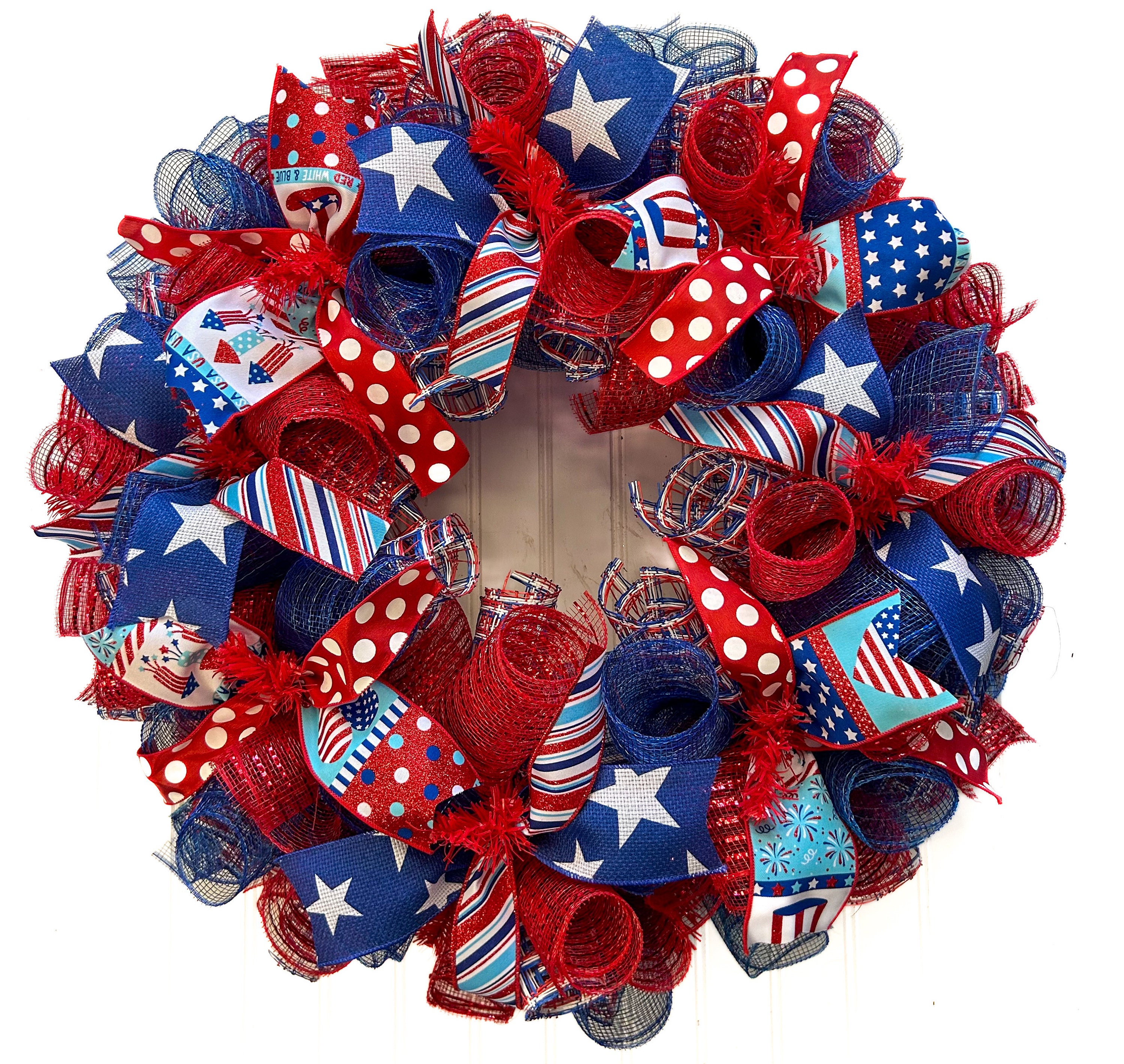 Patriotic Wreath, Red White Blue Deco Mesh, 4th of July Decor - Etsy