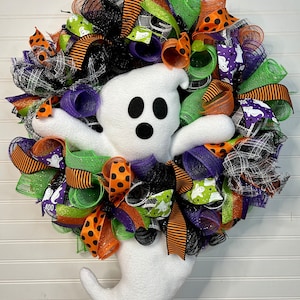Ghost Wreath, Halloween Wreath for Front Door, Halloween Home Decor, spooky Wreath, Pumpkin Wreath, Boo, Wreath for Halloween, Swag