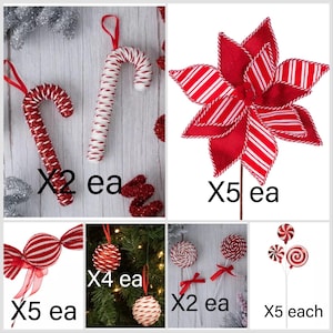 Peppermint candy Christmas tree bundle, red and white Christmas tree decorations, peppermint ornaments for Christmas tree, peppermint decor