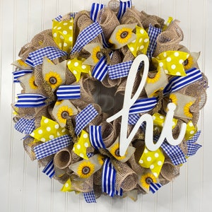 Sunflower Summer Wreath: Blue & Yellow Farmhouse Door Decor
