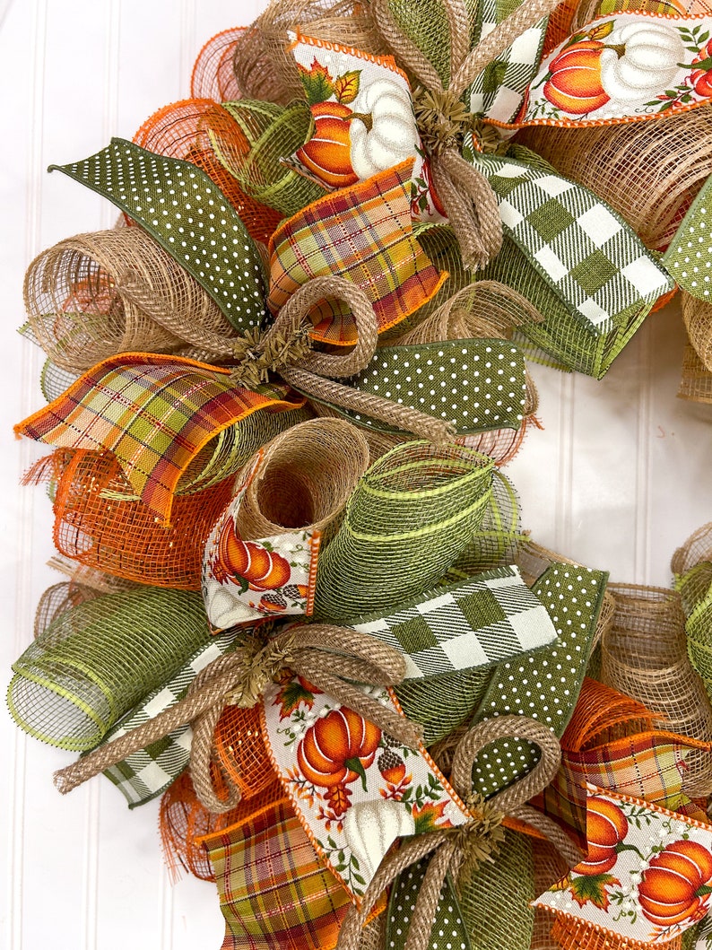 Fall Thanksgiving Mesh Front Door Wreath - Burlap Wreath for Fall ...