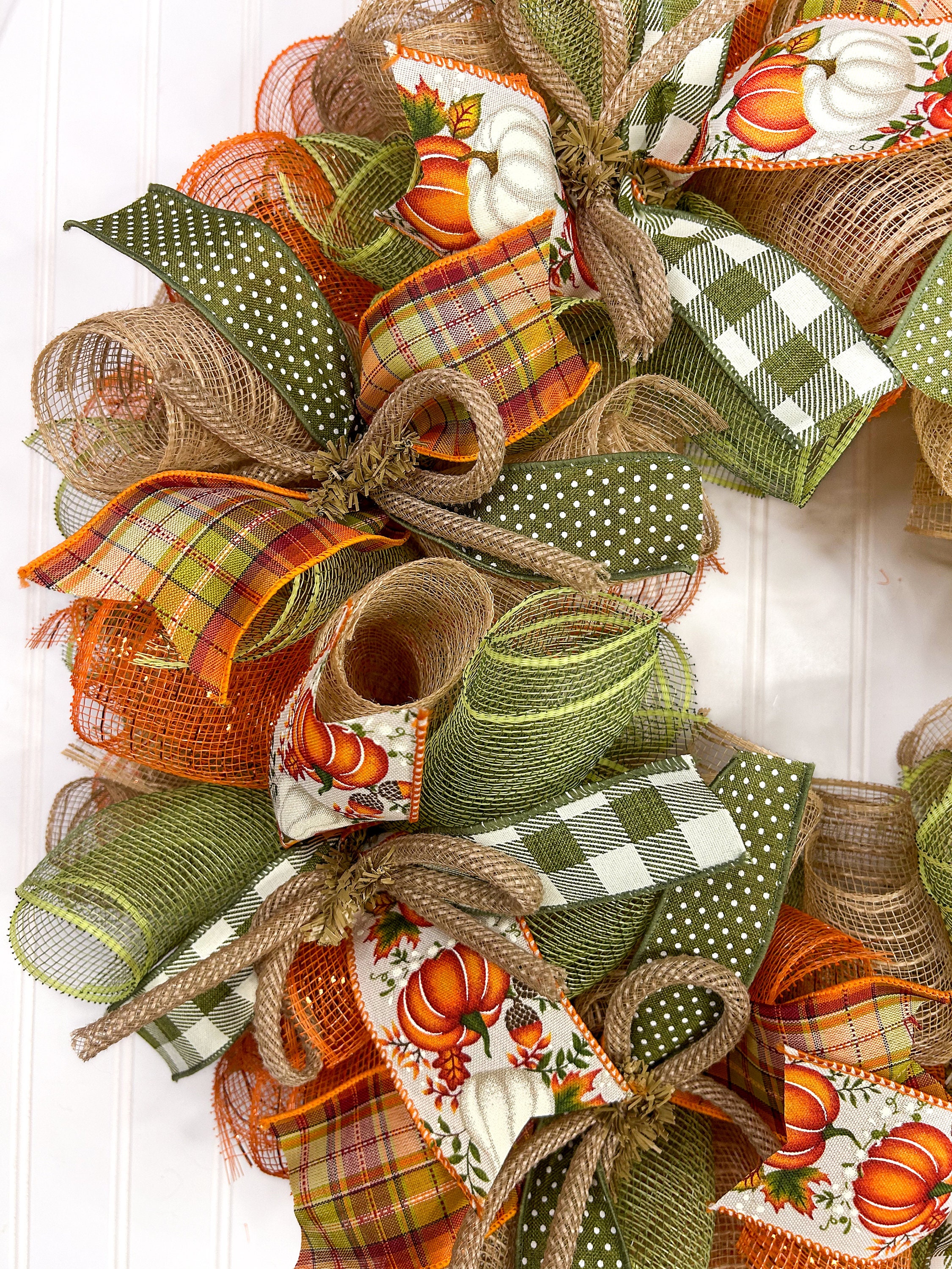 Fall Thanksgiving Mesh Front Door Wreath - Burlap Wreath for Fall ...