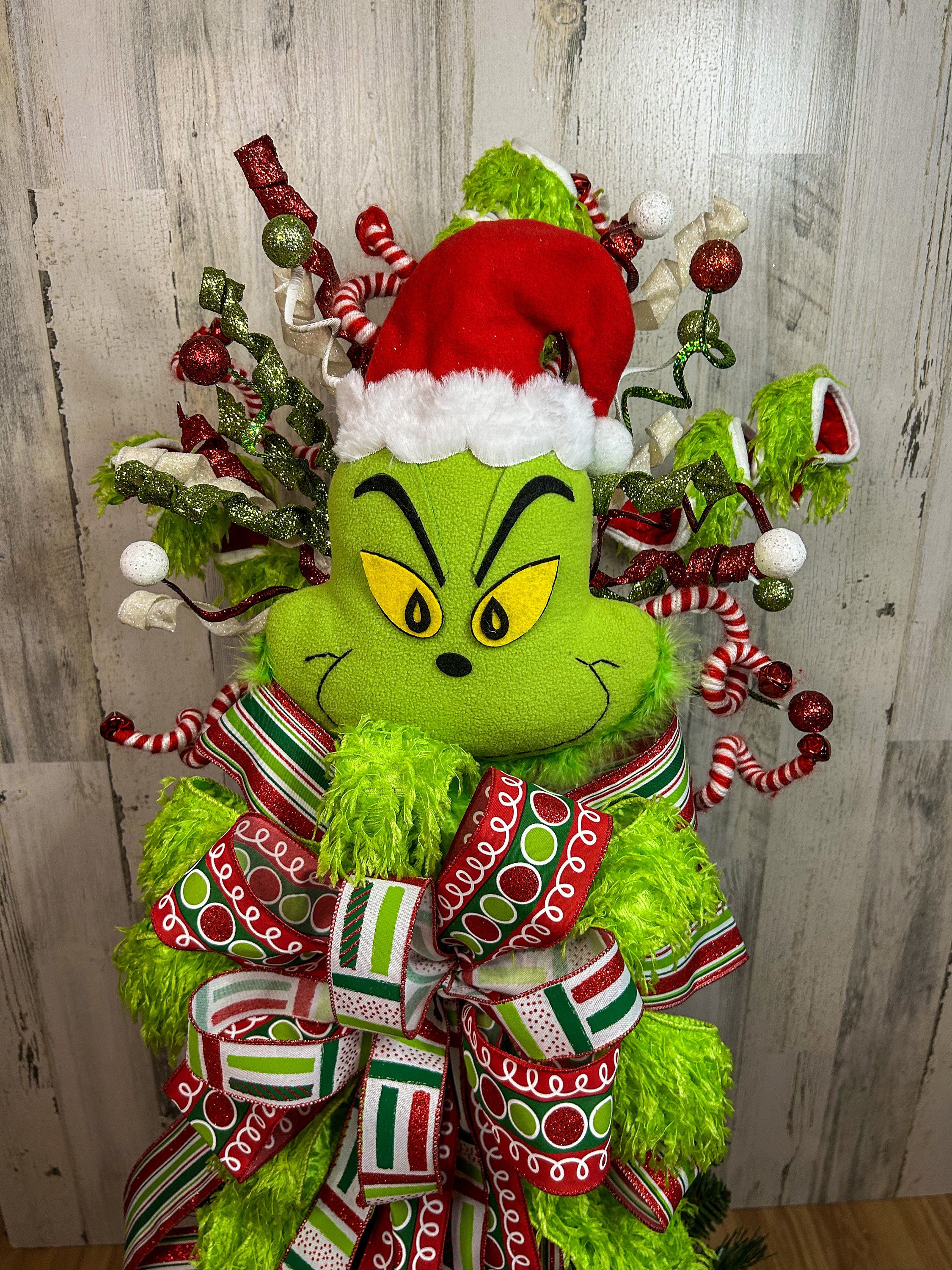 Grinch Inspired Tree Topper, Green Monster Tree Topper,christmas Tree Topper,delux  Tree Topper,whoville Inspired,candy Tree Topper,elf 