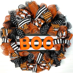 Halloween mesh front door wreath - orange and black wreath for Halloween - halloween wreaths - wreath for Halloween - Halloween decorations
